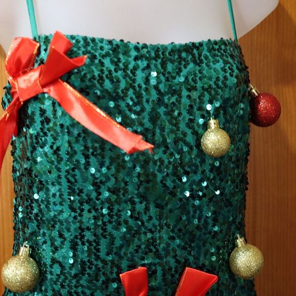 Forever 21 Festive Green Sequin Dress with Red Bows Holiday Christmas Small - Picture 4 of 12